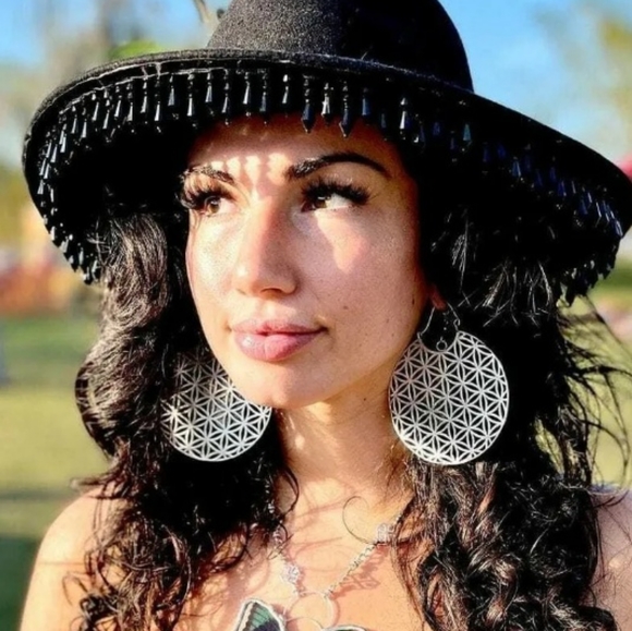 Sacred Geometry Seed of Life XL Silver Tribal Gypsy Earrings - Picture 1 of 2